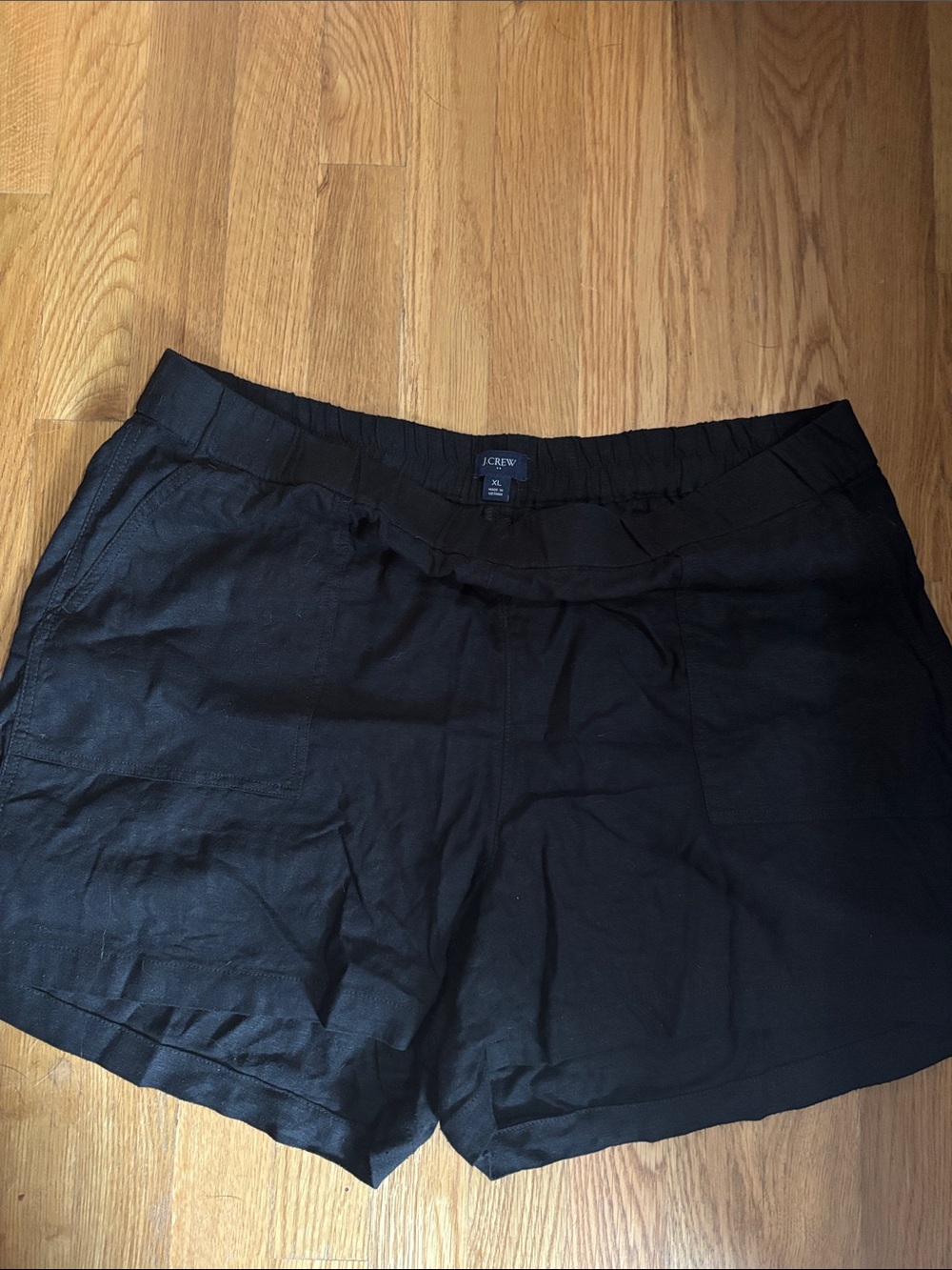 J. Crew Black Elastic-Waist Linen-Blend Women's Shorts